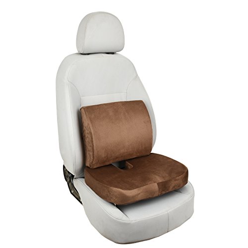 Lower back Pain Support Memory Foam Seat Cushion and Lumbar Support Back Pillow for Tailbone and Sciatica Relief Office Chair and Car Backrest Cushion with Premium Adjustable Strap Qutool (Coffee) - Thumbnail 6