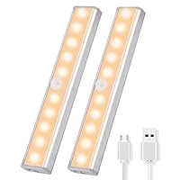 OUSFOT Closet Lights Motion Sensor, 10 LEDs Under Cabinet Lighting Indoor Wireless USB Rechargeable Battery with 4 Removable Magnetic Strips for Cupboard/Wardrobe/Garage/Stairs/Wall Warm White