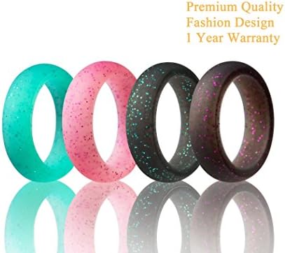 Silicone Rings 4 Pack Women wedding Bands-Fit for Sports &amp; Outdoors, Workout, Fitness, Athletes, Engineers By HIUNIK (Bubble Black Glitter,Aquamarine,Bubble Gum Glitter&amp;Bubble Red Glitter, 7(17.32mm))