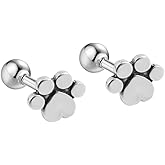 16G Dog Paw Print Helix Stud Earrings 316L Surgical Stainless Steel for Women Men Unisex Cartilage Cat Kitten Puppy Animal Pet Tragus Screw Back Ball Barbell Studs Earring Cute Jewelry Gifts Hypoallergenic