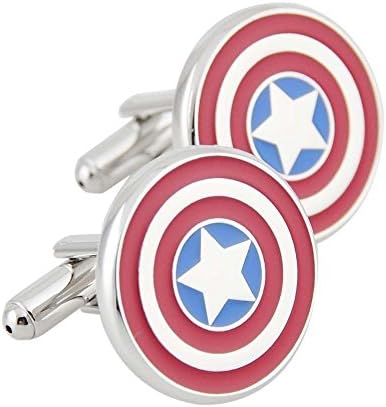 AAZZ Rhodium Plated Men's Wedding Cufflinks Super Hero Cufflinks for Shirts (Captain America)