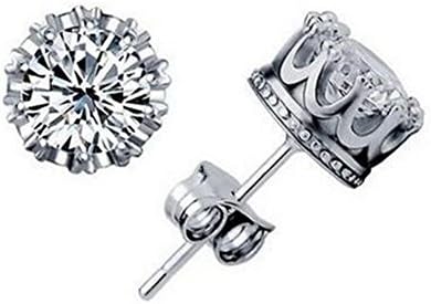 Henai Swarovski Elements Sparkling Diamond Stud Platinum Plating Crown Earrings