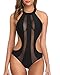 Tempt Me Women One Piece Sexy See Through Mesh Cutout Halter Monokini Black M