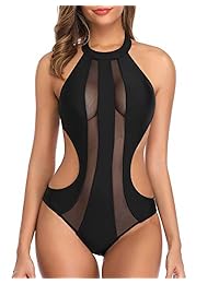 Tentame Monokini de cuello alto con abertura de malla para dama