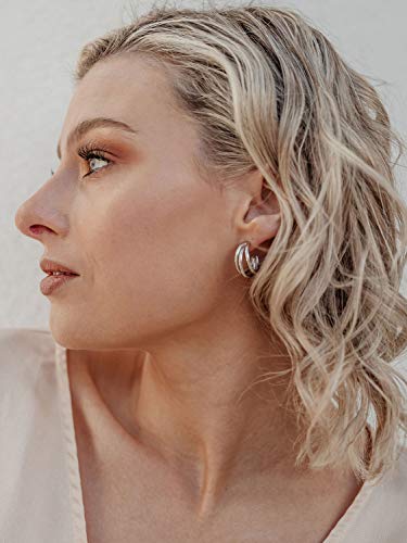 SWEETV 925 Sterling Silver Hoop Earrings for Women Chunky Triple Hoop Earrings Hypoallergenic Huggie Hoop Earrings