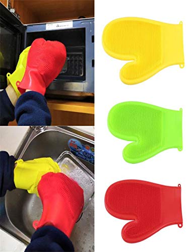 Pausseo Cleaning Silicone Gloves - Durable Gardening Household Dishwashing Magic Reusable Brush Scrubber Heat Resistant High Temperature Insulated Glove Clean Tool (General Left Right Hand) - Thumbnail 4