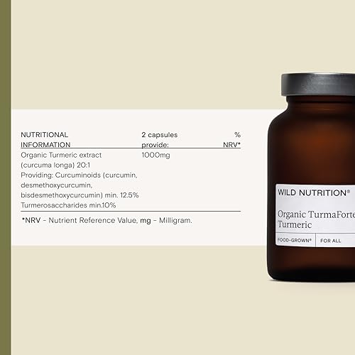 Wild Nutrition Food-Grown Turmaforte Turmeric | Organic Turmeric Capsules | High Absorption Muscle & Joint, Antioxidant, & Immune Support | Curcumin Supplements | 60 Capsules