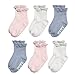Epeius Infants and Toddlers Baby-Girls Non Slip Ruffle Frilly Ankle Socks Pointelle (Pack of 6) Blue Grey/Natural White/Pink,1-2 Years