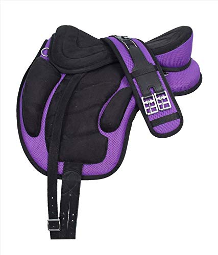 Wonder Wish Micro Fiber Purple Horse FREEMAX Treeless Saddle Tack Get Matching Girth & Strap Size:- 12″ to 18″ Inch Seat Available (15.5 Inches Seat)