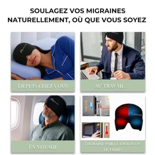 KER-ACH Cold and Hot Migraine Mask | Reusable 360° Gel Cap | Migraines, Headaches, Headaches, Sinus, Stress | Compression Eye Mask | Men and Women | eBook Free