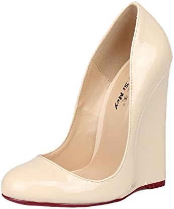 KJJDE Women/Men's Transgender High Heel Sandals DGZY-34 Environmental PU Super High Wedge With Round Toe Party Pumps Sexy Dress Evening Stilettos, Beige,43