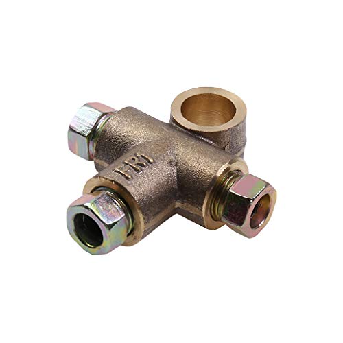 TTbuy Yellow Durable 3 Way T Piece Brake Tee,Inline Tube Brass Brake Tee With 3 Male Nuts Short Union Metric M10 3/16" Pipe 10mm Vehicle Brake Parts replacement,Car Original Accessories (Yellow)