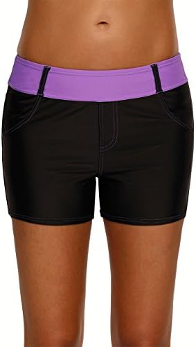 Women's Plus Size Board Shorts Waistband Swimwear Bikini Bottom Purple XXL