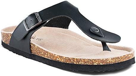 Women's Thong Flip Flop Flat Casual Cork Sandals with Buckle Strap,Leather Cork Gizeh Sandals for Women/Girls/Ladies
