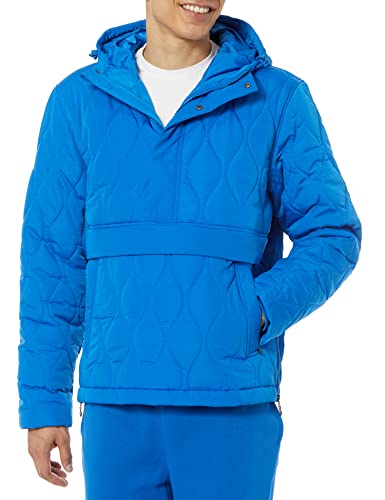 Amazon Essentials Men's Anorak Hooded Quarter-Zip Puffer Coat, Bright Blue, Lar…