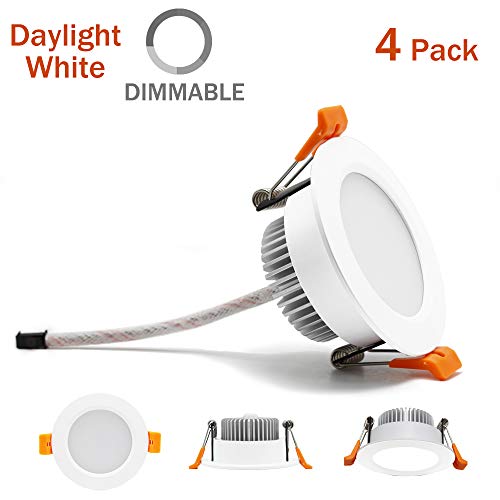 3 inch Dimmable LED Downlight, 110V 5W, 6000K Daylight/Pure White Retrofit Recessed Lighting, CRI 80 with LED Driver, No Can Needed, 4 Pack