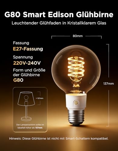 Govee 2 x Smart Edison Light Bulb E27 RGBWW Vintage LED Lamp G80 | Compatible with Google Assistant, Matter, Dimmable with COB Light Bar, 16 Million DIY Colours, for Restaurant and Living Room