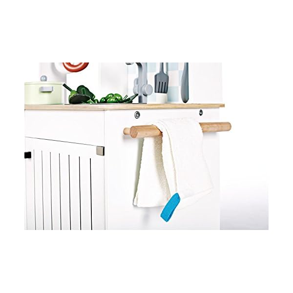 Pinolino Kinderküche Alfons, aus Holz, mit Waschschüssel, Kochbesteck, 2 Töpfen und 2 Räder, für Kinder ab 3 Jahren… – Bild 6