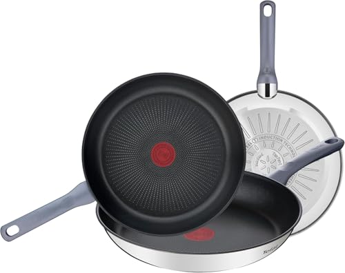 Daily Cook - Juego de Sartenes de 20/24/26 cm, Apto inducción, antiadherente, revestimiento titanio, Thermo-signal, apto lavavajillas y horno, acero inoxidable
