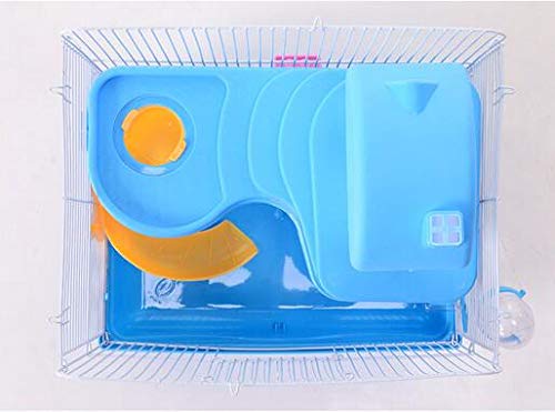 Misyue Mini Guinea Pig Cage Hamster Cage 2-levers Small Animal Habitats Portable Carrier Cage with Water Bottle&Wheels&Food Feeder for Small Animals (Blue)