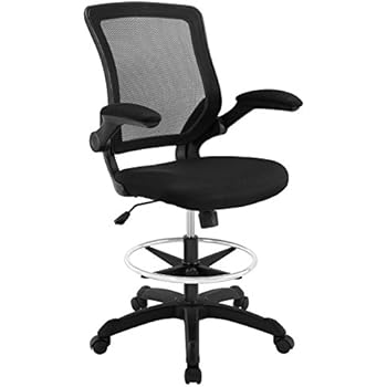 Modway Veer Drafting Chair - Reception Desk Chair - Flip-Up Arm Drafting Chair in Black