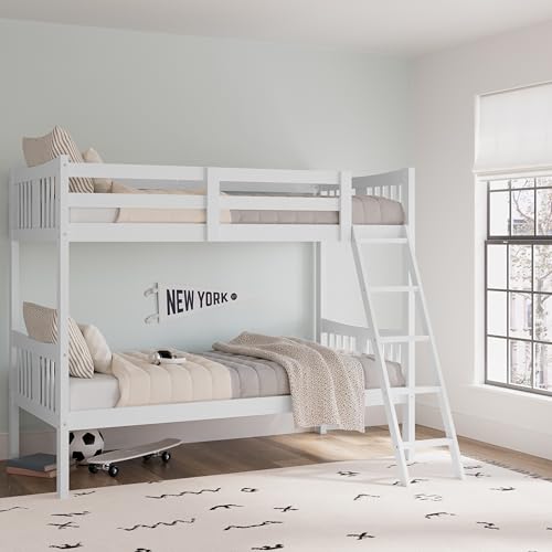 Photo 1 of Storkcraft Caribou Bunk Bed Twin Over Twin Bunk Bed (White) - GREENGUARD Gold Certified, Twin Bunk Beds for Kids, Converts to 2 Individual Twin Beds, Bunk Beds for Kids