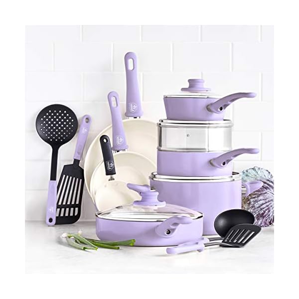 GreenLife-CC001792-001-Soft-Grip-Healthy-Ceramic-Nonstick-Lavender GreenLife Soft Grip Non-Stick 16 Piece Cookware Pots and Pans Set, PFAS Free, Diswasher Safe, Lavender
