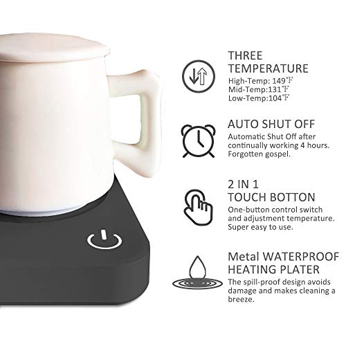 Coffee Mug Warmer, VOBAGA 4 Hours Auto Shut-Off Coffee Warmer Plate for Office Home Desk Use with 3 Temperature Settings, Electric Cup Warmer For Cocoa,Tea, Milk, Black (No Cup)