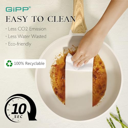GiPP Nonstick Frying Pan Skillet - Granite Non Stick Pans, Healthy Granitestone Non-Stick Fry Pan Omelette Pan Egg Pan, Compatible with All Stoves, PFOA Free (White, 24CM)