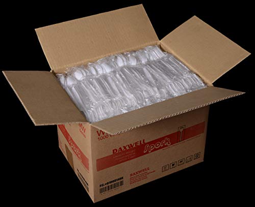 Daxwell Medium Weight Polypropylene 5 3/8" Spork, Individually Wrapped, White, Recyclable (Case of 1,000)