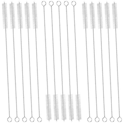 GFDesign Drinking Straw Cleaning Brushes Set 10 Inches Extra Long 10mm Extra Wide Pipe Tube Cleaner Nylon Bristles Stainless Steel Handle - 10" x 3/8" (10mm) - Set of 15