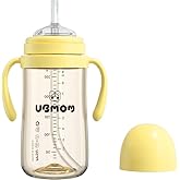 UBMOM No-spill, Backflow prevention Sippy Cup with Straw, PPSU Learner Cup with Handle for Baby and Toddlers, BPA free, 9.47oz (Yellow)