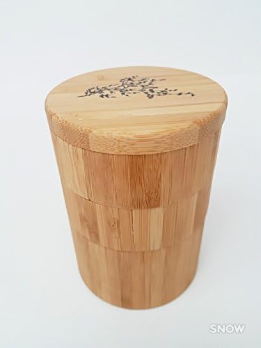 Organic Bamboo Salt Box, Salt Jar , Etched Bamboo Container With Magnetic Lid For Secure Storage (3- Tiers Cherry Blossom)