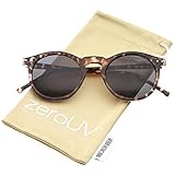 zeroUV - Retro Horn Rimmed Keyhole Nose Bridge P3 Round Sunglasses 49mm (Shiny Brown-Tortoise / Smoke)