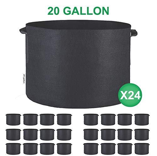 TopoGrow 24-Pack 20 Gallon Grow Bags Black Fabric Round Aeration Pots Container for Nursery Garden and Planting Grow (20 Gallon, Black(24-Pack))