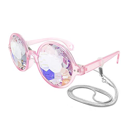 LUFF Ultimate Kaleidoscope Glasses Lightweight Glass Diffracted Lens For Christmas Halloween Music Festival Party(Pink)