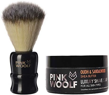 Pink Woolf Synthetic Bristle Shaving Brush & Luxury Shaving Soap (Pack of 2)