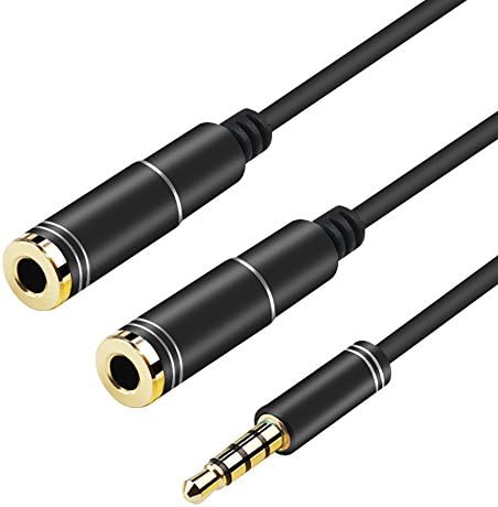 Damomon Shared Earphone Splitter CITA Standard 4 pin TRRS 3.5mm Male to Dual 3.5mm Female Stereo Jack Audio Splitter Cable(Black)