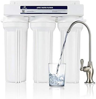 APEX Below Sink Ingesting Water Filter – 3 Stage Inline Below Kitchen Counter Purification System – Max Stream Brushed Nickel Faucet