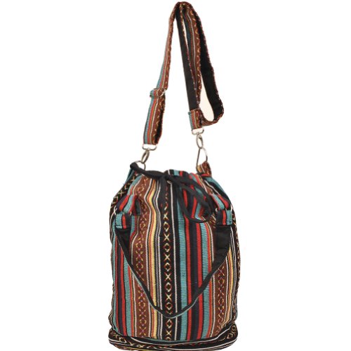 Silly yogi cotton canvas bohemian hippie bucket bag-Brown-One size
