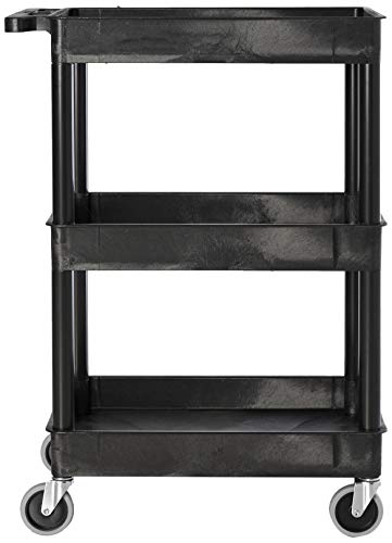 Offex Mobile Home Office Plastic Storage Tub Cart 3 Shelves (OF-STC111-B), Black - Thumbnail 2