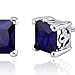 Peora Created Blue Sapphire Stud Earrings 925 Sterling Silver, Solitaire Scroll Gallery, 2.50 Carats Total Princess Cut 6mm, Friction Backs,