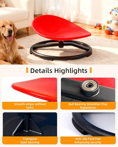 HELEE Spinning Chair for Autistic Kids, Sensory Swivel Chair, 220LBS Weight Capacity, Training Body Coordination, Indoor and Outdoor Sensory Toy for Children with ADHD/Autism (Red, L)