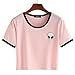 Blogger Striped ET Teen Girls Alien Crop Top Slim Tees Short Sleeve T-Shirt (S(US7-8), Pink)
