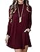 Finego Women's Knitted Mock Neck Long Sleeve A Line Sweater Dress with Pockets