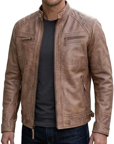 New Men Motorcycle Black Lambskin Leather Jacket Coat LJN1447 - XS