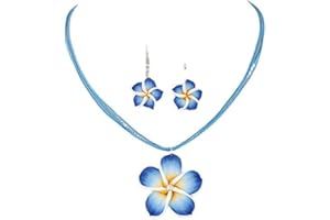 YOCOYEE Hawaiian Plumeria Rubra Earrings Necklace Set Bohemia Tropical Flower Dangle Earrings Luau Beach Party Accessories for Women Jewelry