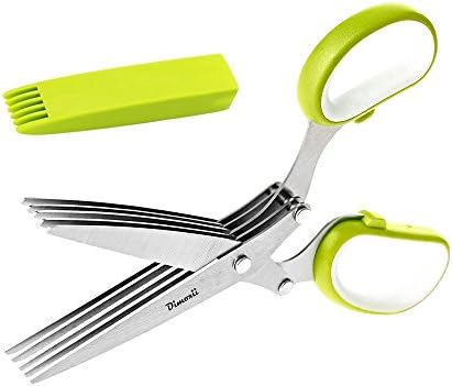 Dimoxii Herb Scissors,Multi-blades Cutting Herbal Scissors Stainless Steel with Cleaning Comb And Protective Cover for Kitchen,Vegetable&Paper