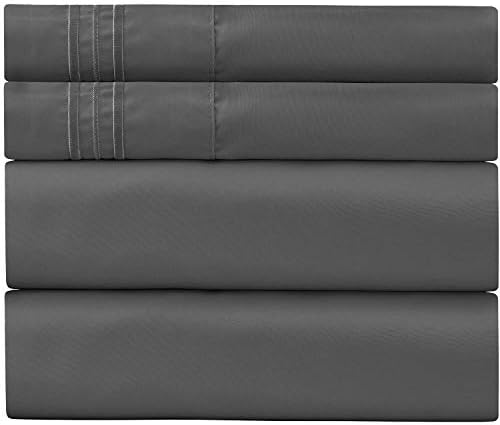 Bed Sheets Queen Sheet Set - 2 Gray Pillow Cases, Flat and Deep Pocket Fitted Sheet - Extra Soft Breathable & Hypoallergenic - Gray Queen Sheets - Bedding Sets Queen - Fade Resistant (Queen, Gray)