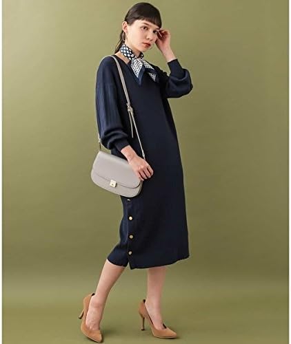 Amazon エル レディス Elle サイドスリットボタンニットワンピース ネイビー M ワンピース チュニック 通販